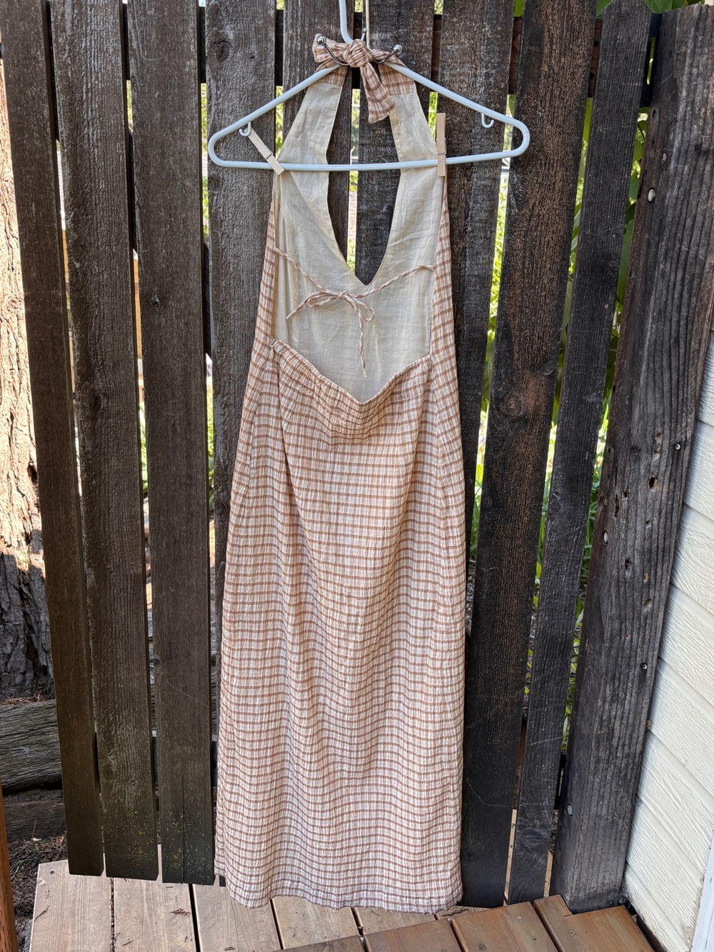 Paloma Wool Rosa Gingham Halter Dress NWOT In Cream & Brown Sz S - Picture 2 of 15